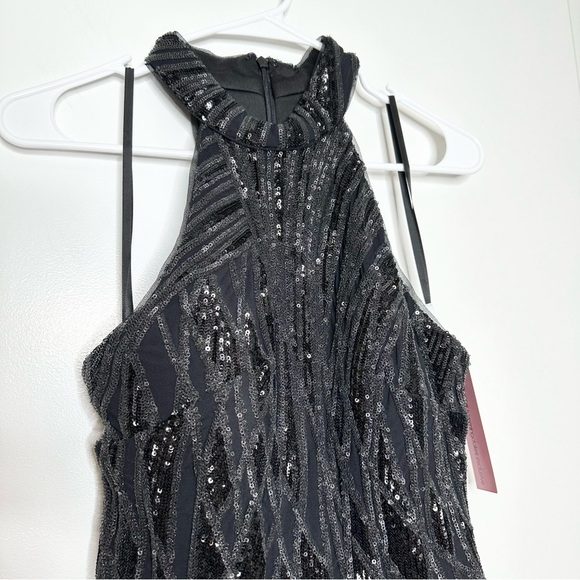 NWT AQUA Mock-Neck Sequined Gown Bloomingdales Exclusive Black Size 10 - Picture 3 of 15